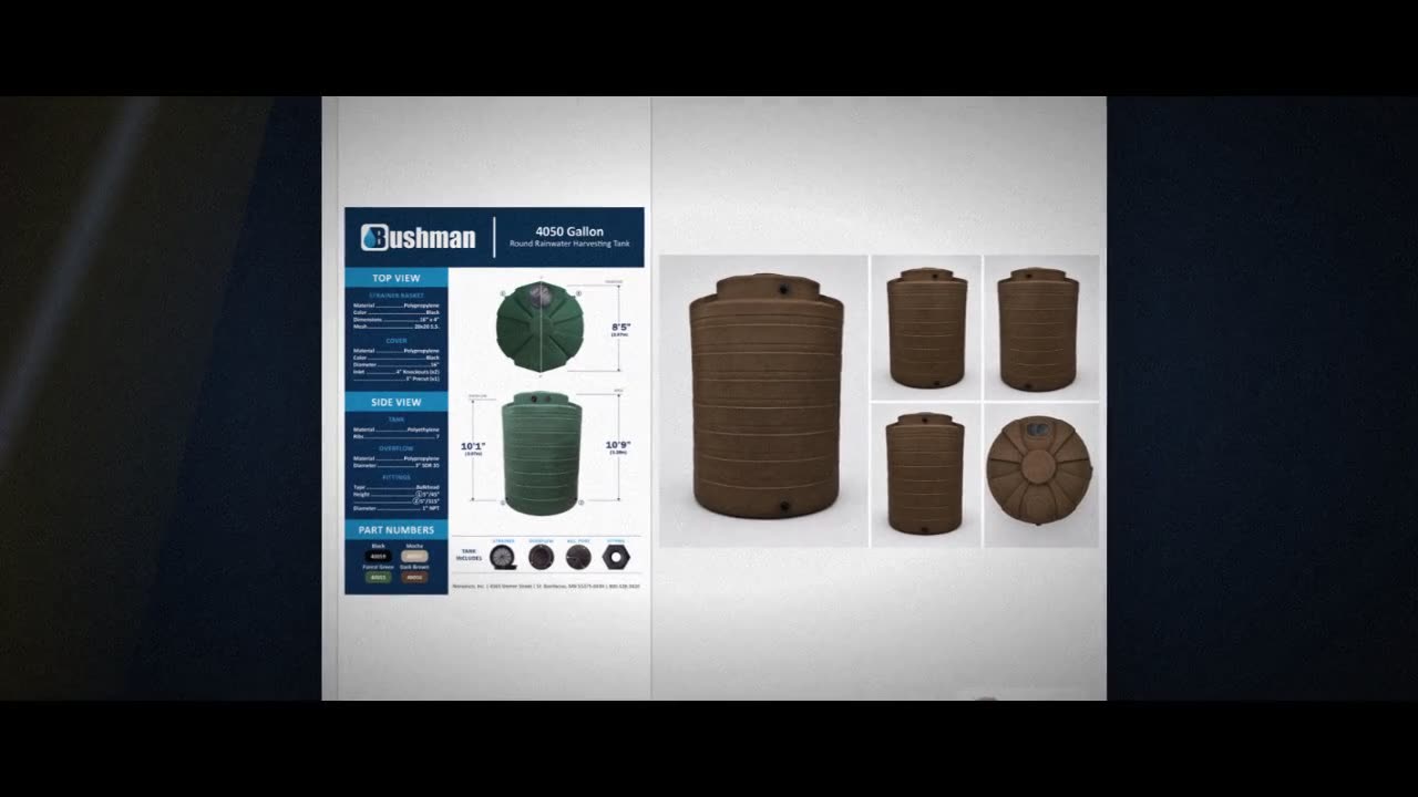 Bushman 4050 Gallon Dark Brown Rainwater Collection Storage Tank video