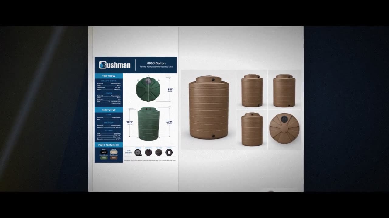 Bushman 4050 Gallon Mocha Rainwater Collection Storage Tank video