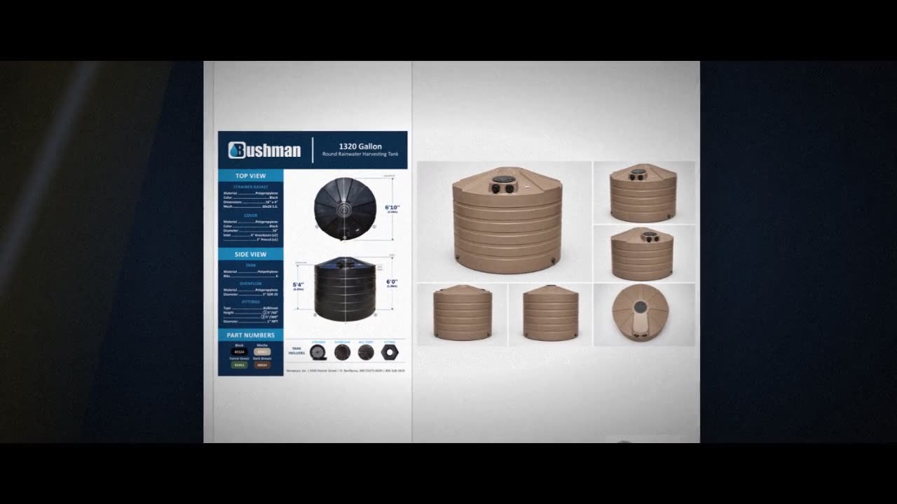 Bushman 1320 Gallon Mocha Rainwater Collection Storage Tank video