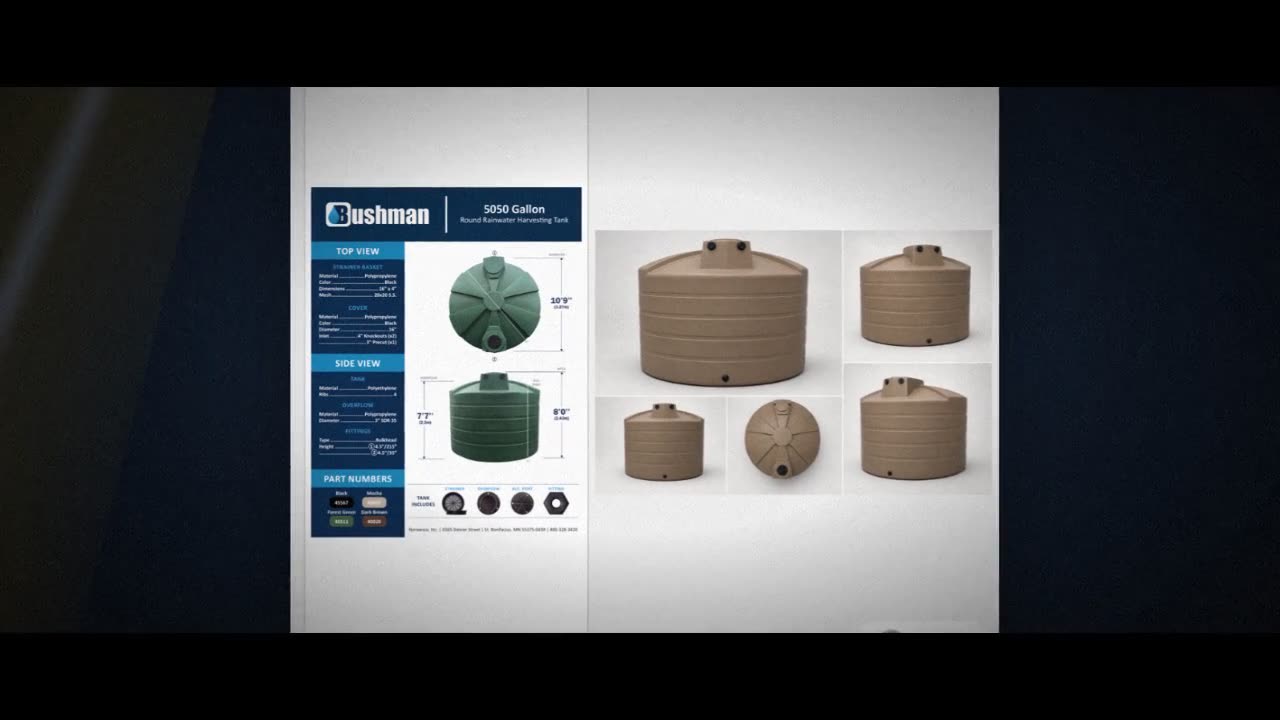 Bushman 5050 Gallon Mocha Rainwater Collection Storage Tank video